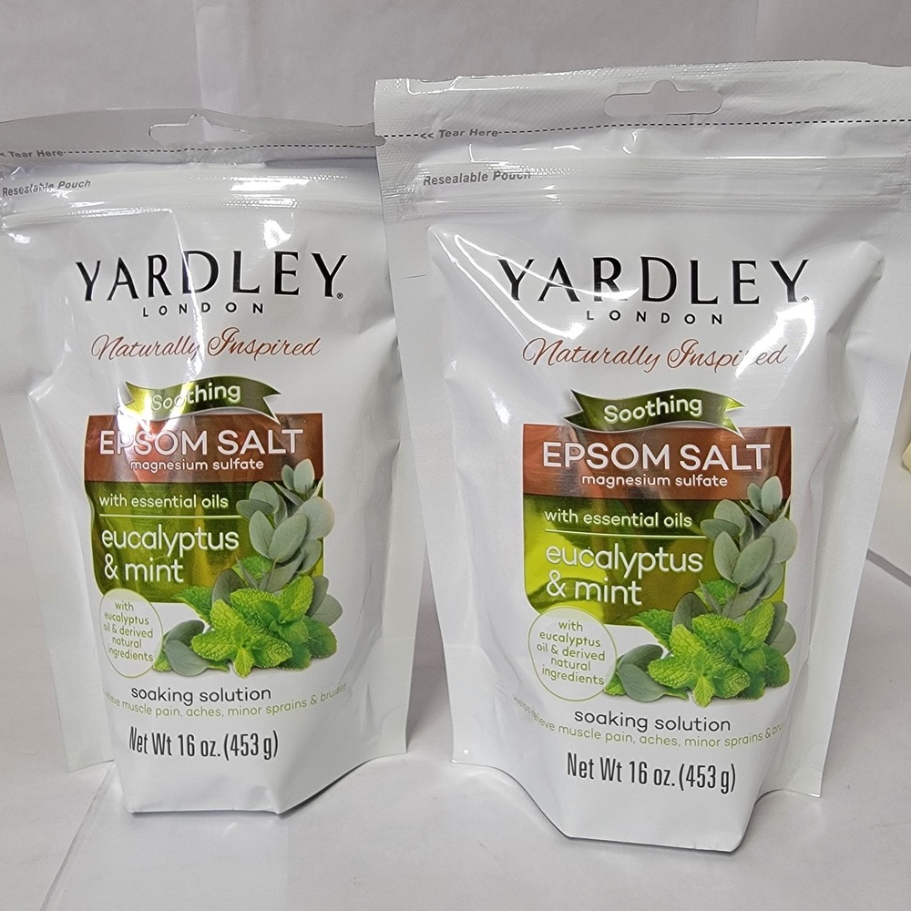 Yardley London Eucalyptus Mint Epsom Salt 2 x 16oz Bags Magnesium‎ Bath Soak